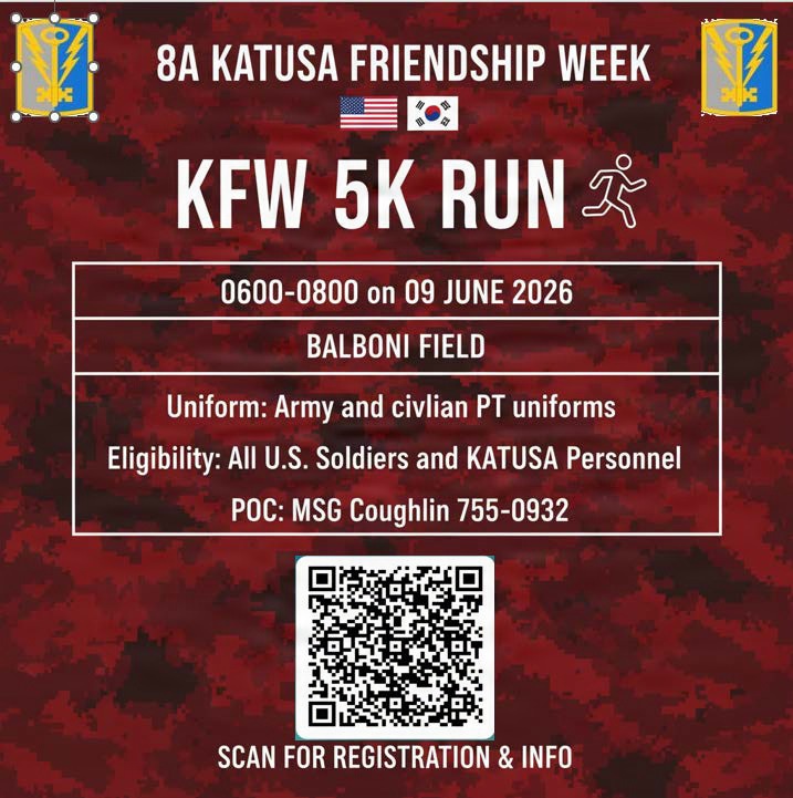 5K Run Sponsored by 501st MI Brigade for KATUSA Friendship Week 2026 at Camp Humphreys