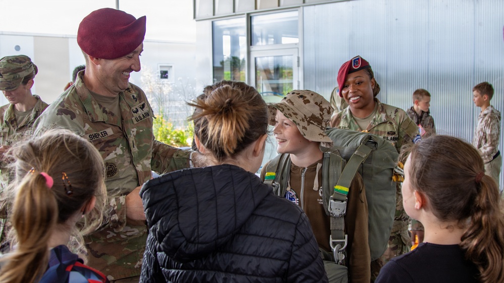 Paratroopers conduct parachute demonstration for French school at D-Day 82