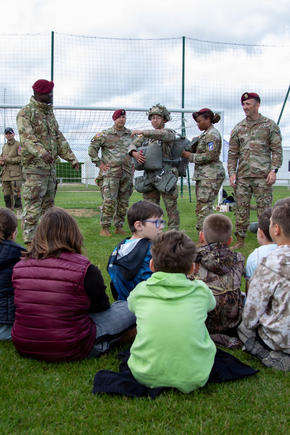 Paratroopers conduct parachute demonstration for French school at D-Day 82