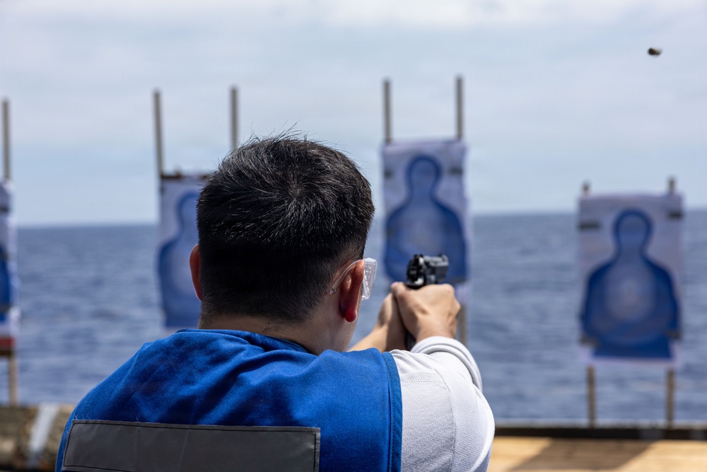 USS Iwo Jima Sailors Fire M9 Pistols