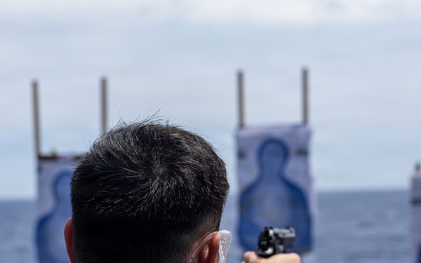 USS Iwo Jima Sailors Fire M9 Pistols