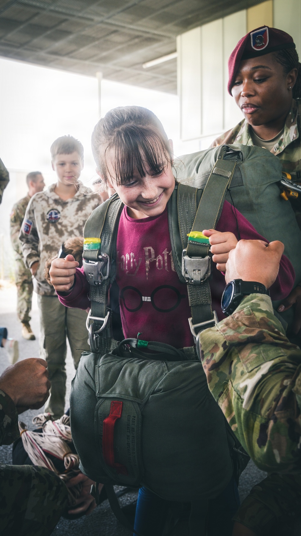 Paratroopers conduct parachute demonstration for French school at D-Day 82