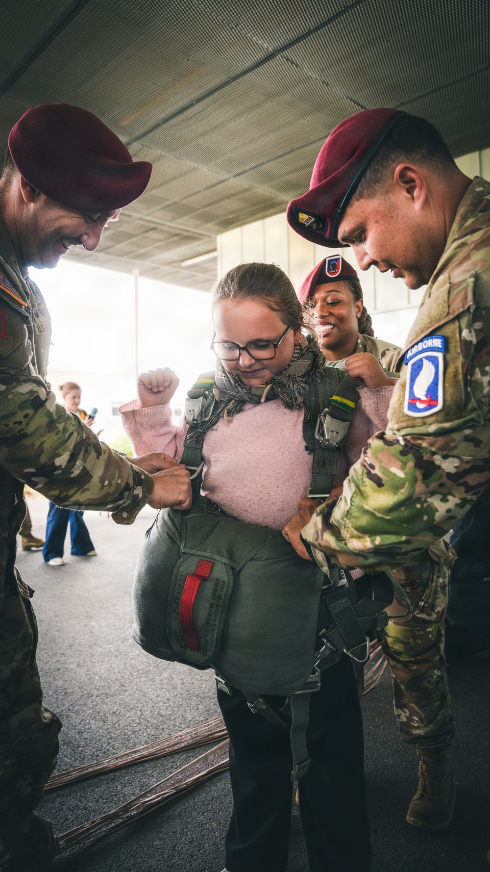 Paratroopers conduct parachute demonstration for French school at D-Day 82