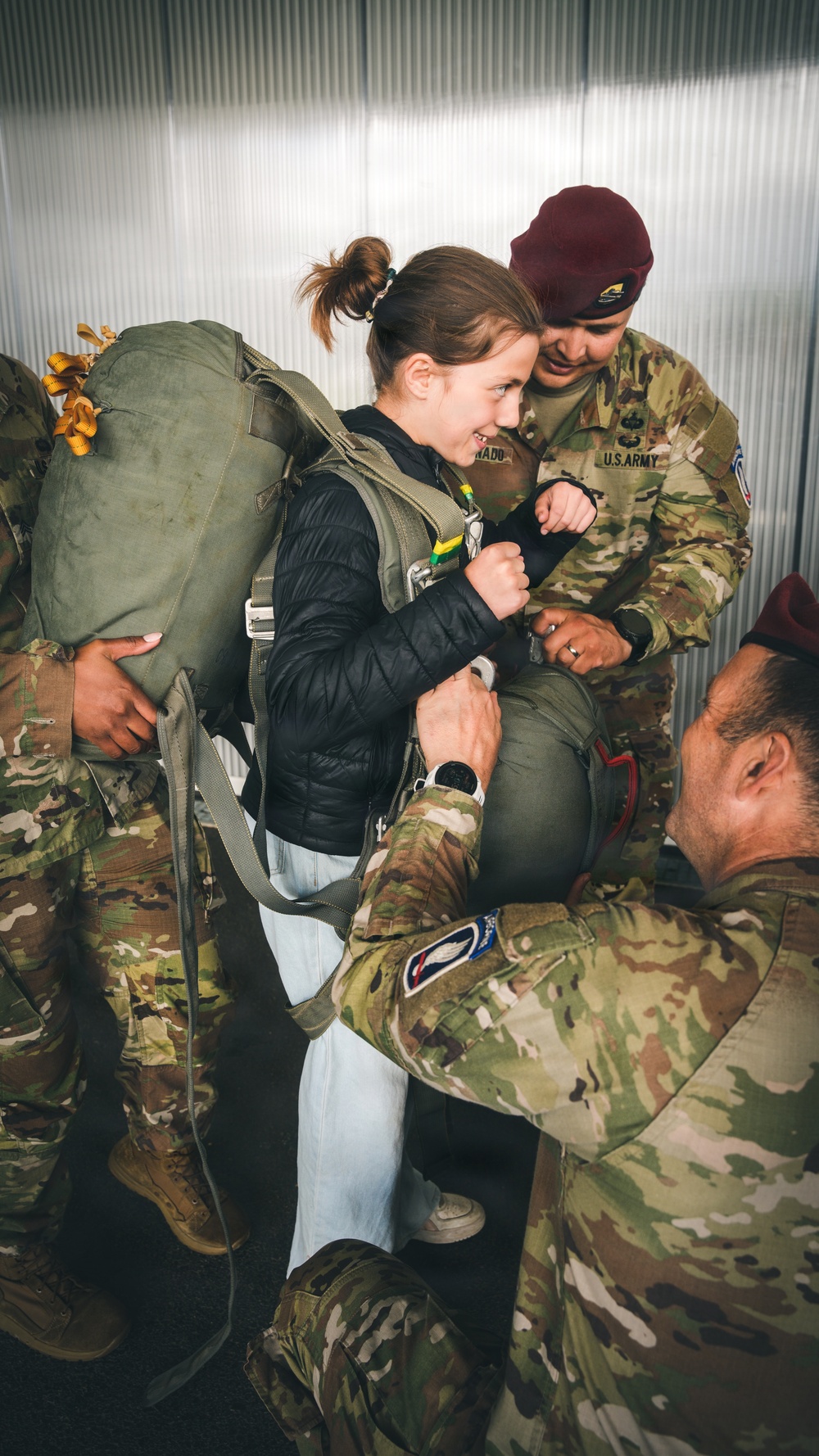 Paratroopers conduct parachute demonstration for French school at D-Day 82