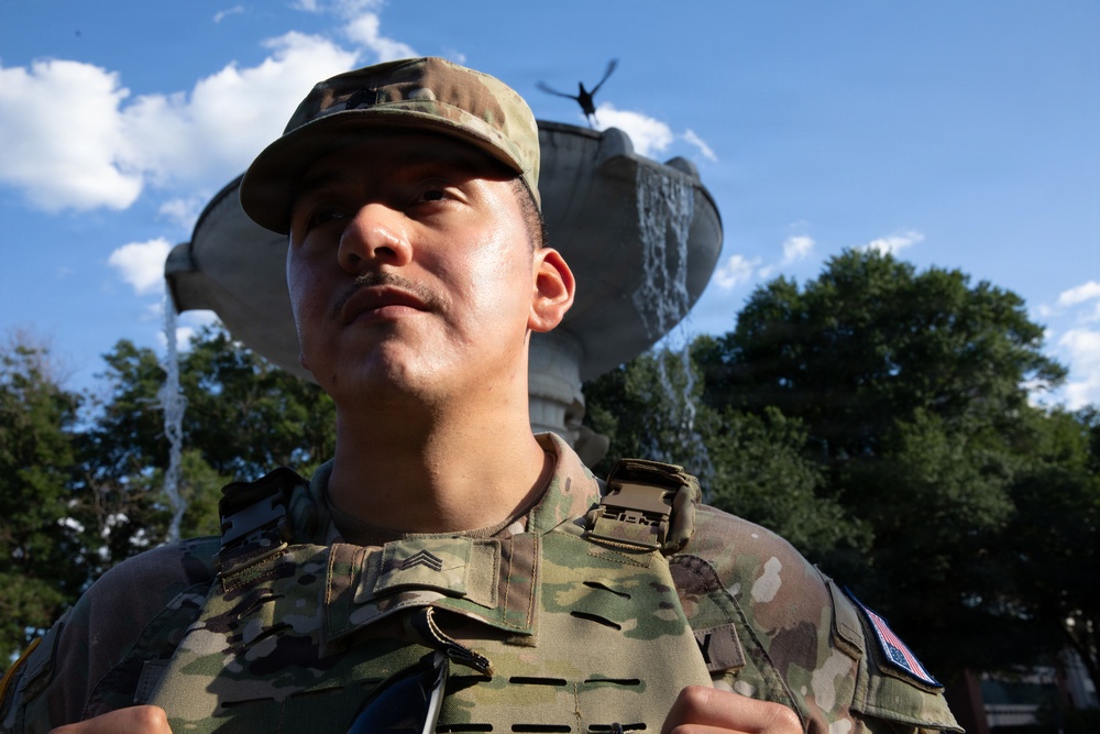 Arkansas National Guardsman Poses At DuPont Circle