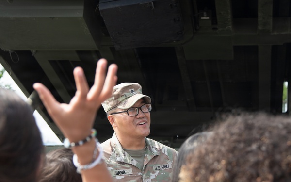 Soldiers from 6-37 Field Artillery Regiment hosts a static display for Humphreys Middle School