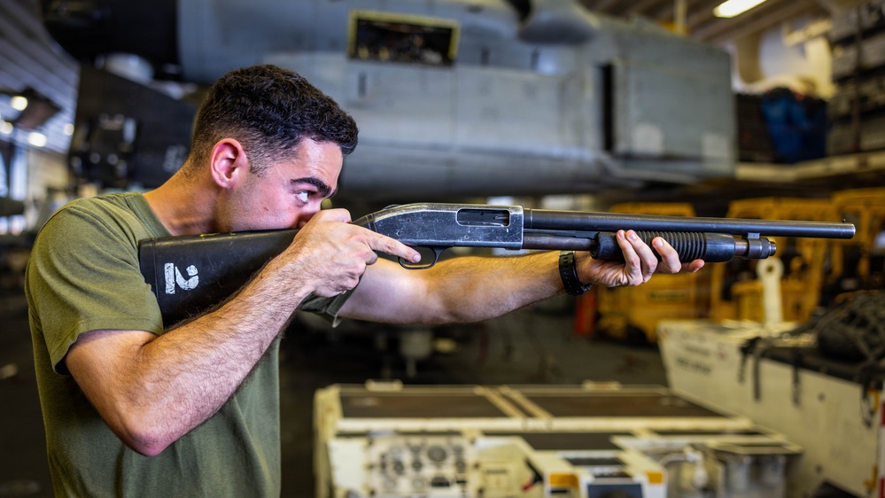 11th MEU Marines Conduct Shotgun Familiarization Training Aboard USS Boxer