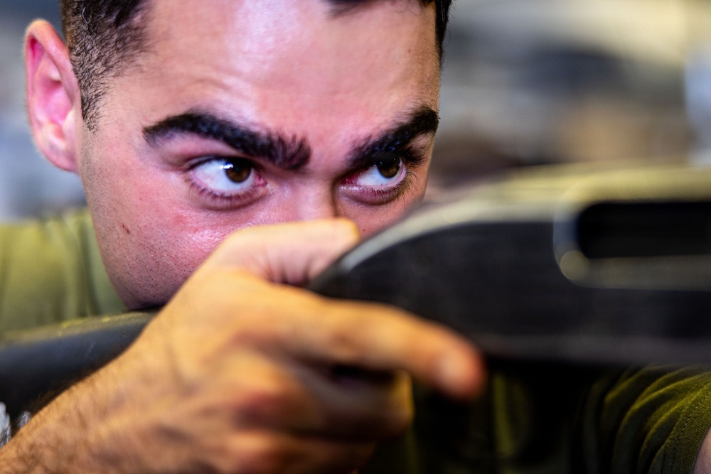 11th MEU Marines Conduct Shotgun Familiarization Training Aboard USS Boxer