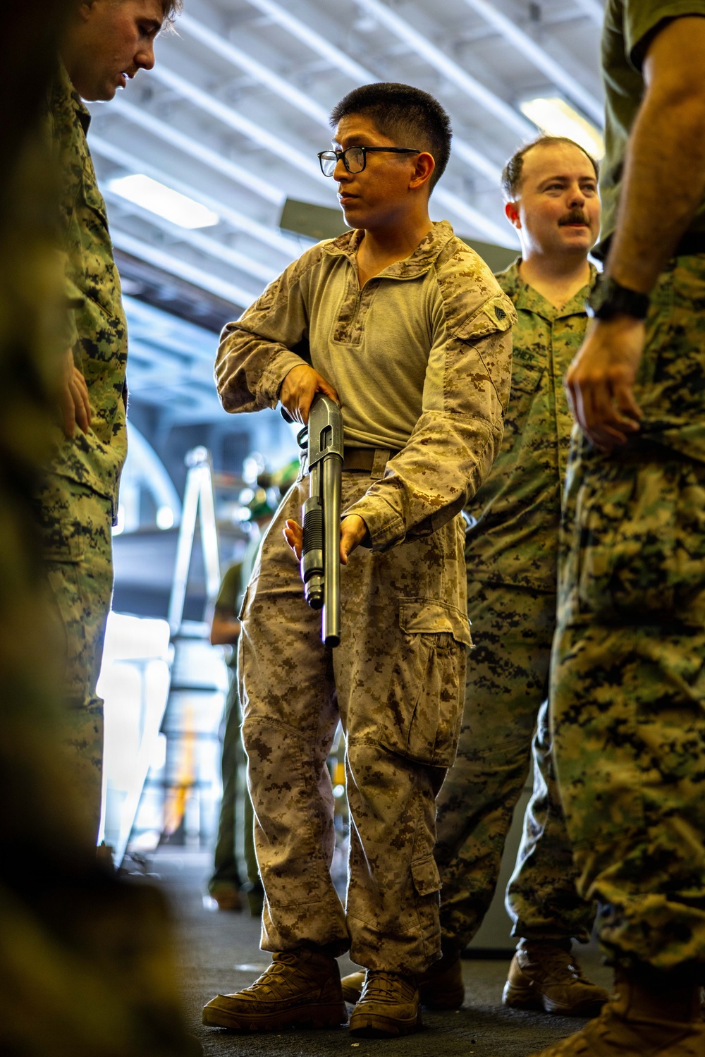 11th MEU Marines Conduct Shotgun Familiarization Training Aboard USS Boxer