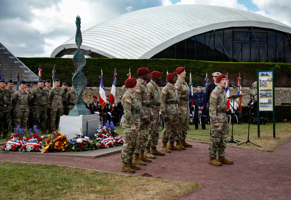 82nd Airborne Division at Three Cemeteries Monument, Normandy 82