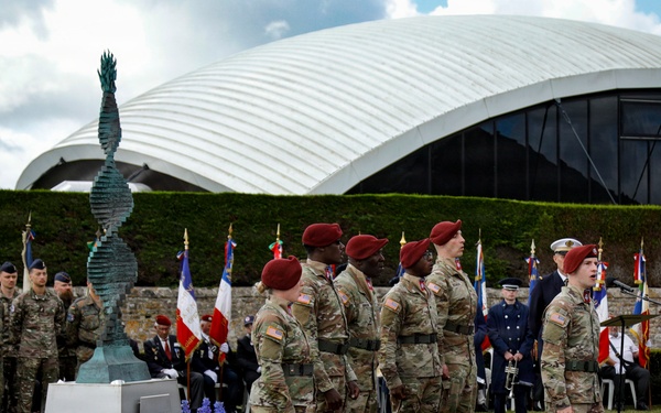 82nd Airborne Division at Three Cemeteries Monument, Normandy 82