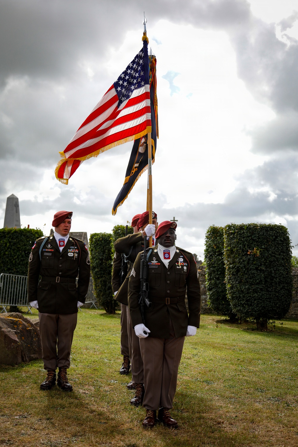82nd Airborne Division at Three Cemeteries Monument, Normandy 82