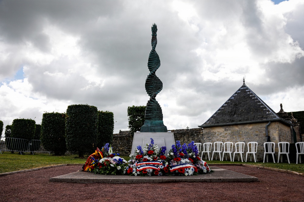 82nd Airborne Division at Three Cemeteries Monument, Normandy 82