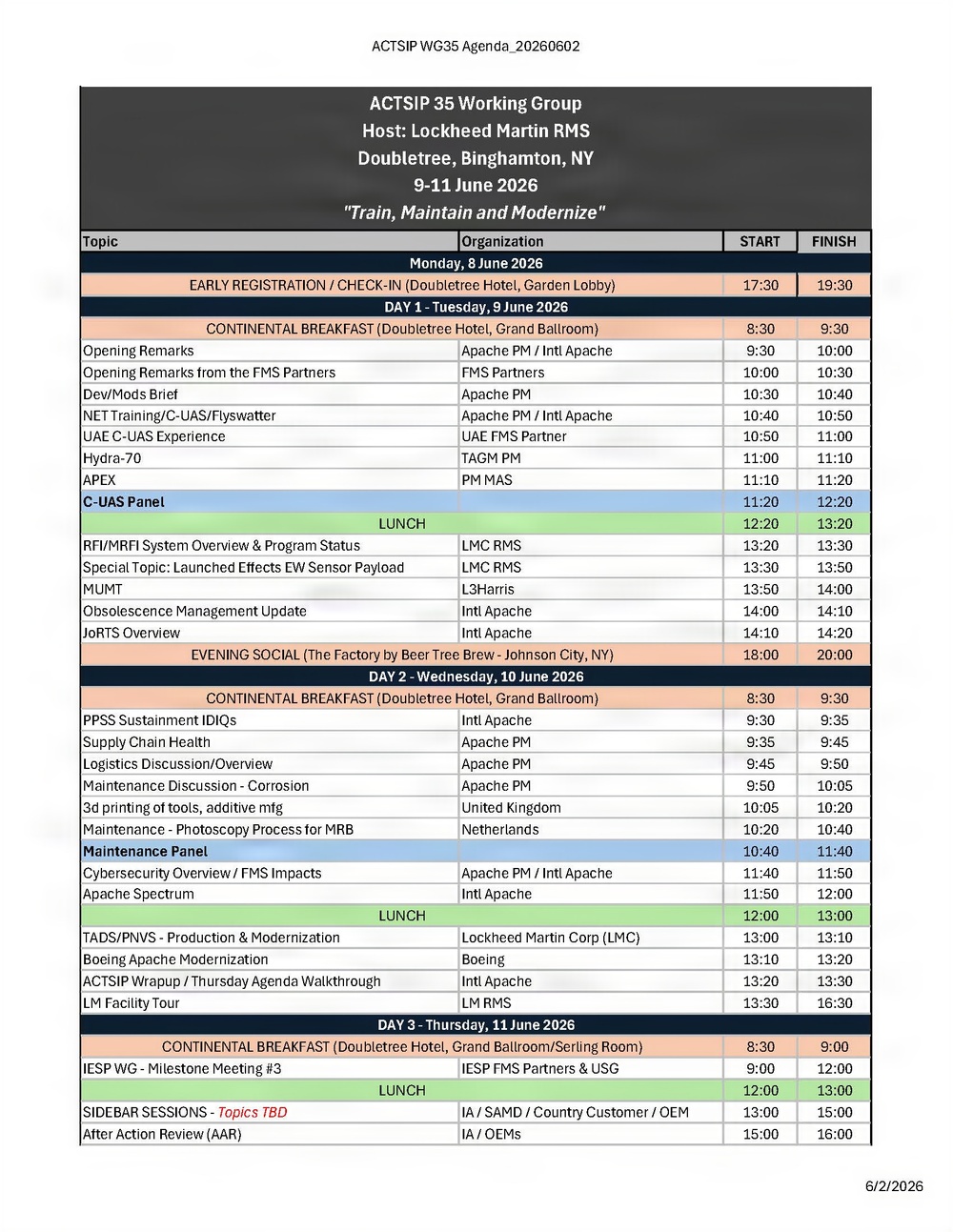 ACSTIP 35 WG Agenda