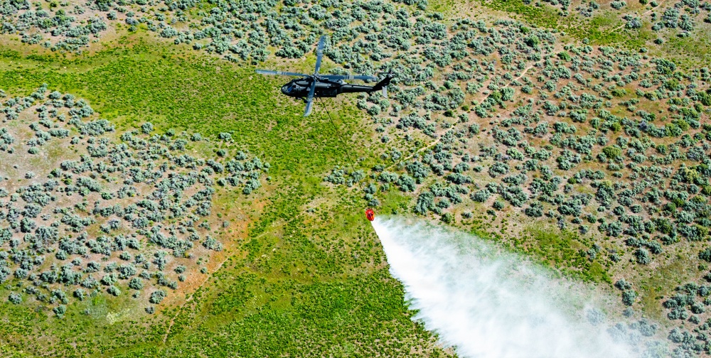 Idaho Army National Guard UH-60M Black Hawk conducts water bucket training .
