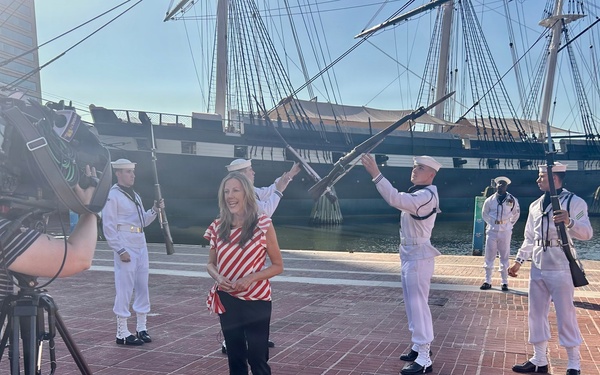 Navy Ceremonial Guard Drill Team Performs for WBAL-TV at Baltimore Inner Harbor