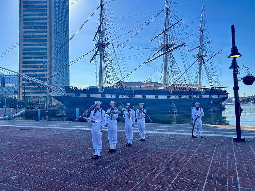 Navy Ceremonial Guard Drill Team Performs for WBAL-TV at Baltimore Inner Harbor