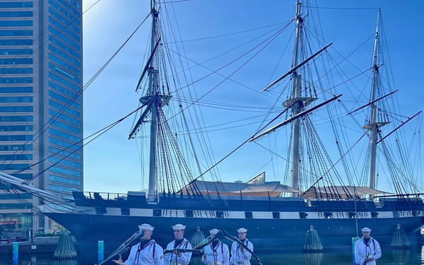 Navy Ceremonial Guard Drill Team Performs for WBAL-TV at Baltimore Inner Harbor