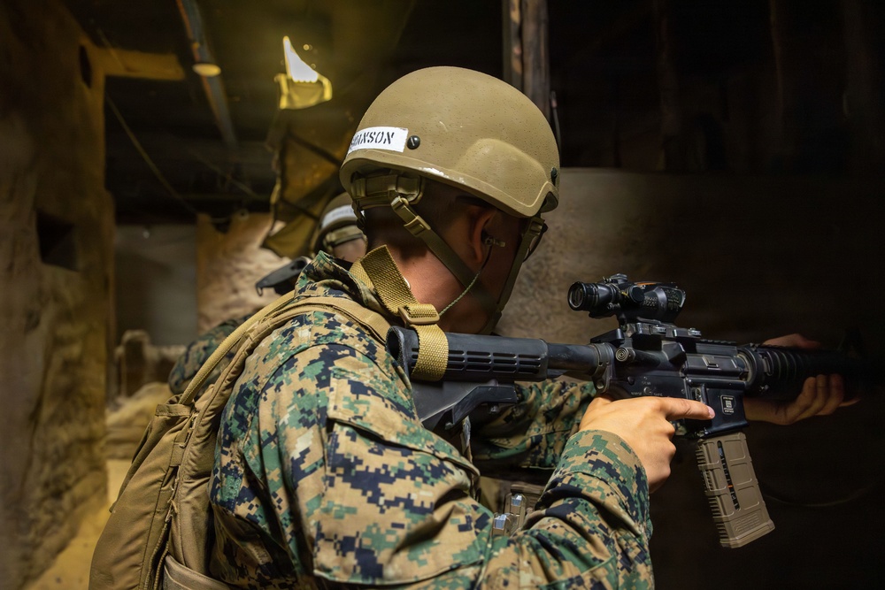 U.S. Marines with 1st CEB host training drills for Midshipmen at infantry immersion trainer