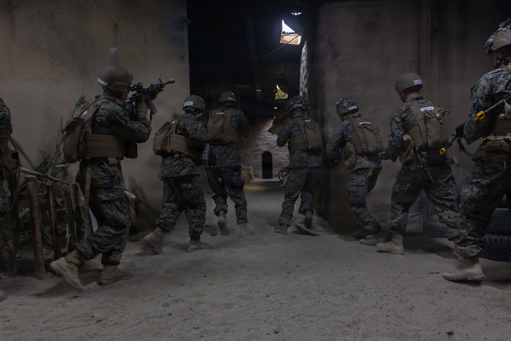 U.S. Marines with 1st CEB host training drills for Midshipmen at infantry immersion trainer