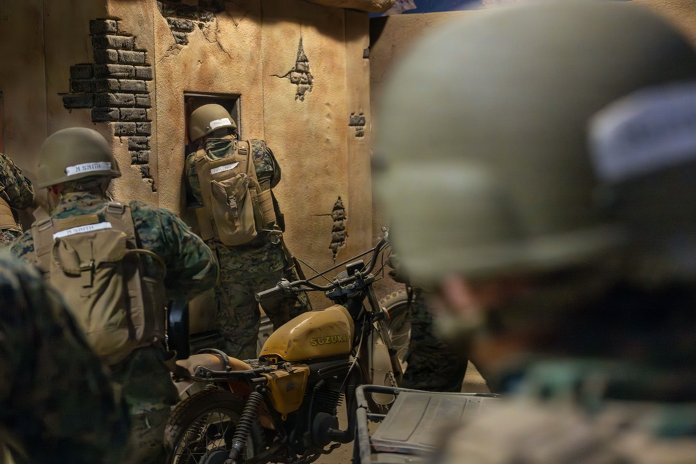 U.S. Marines with 1st CEB host training drills for Midshipmen at infantry immersion trainer