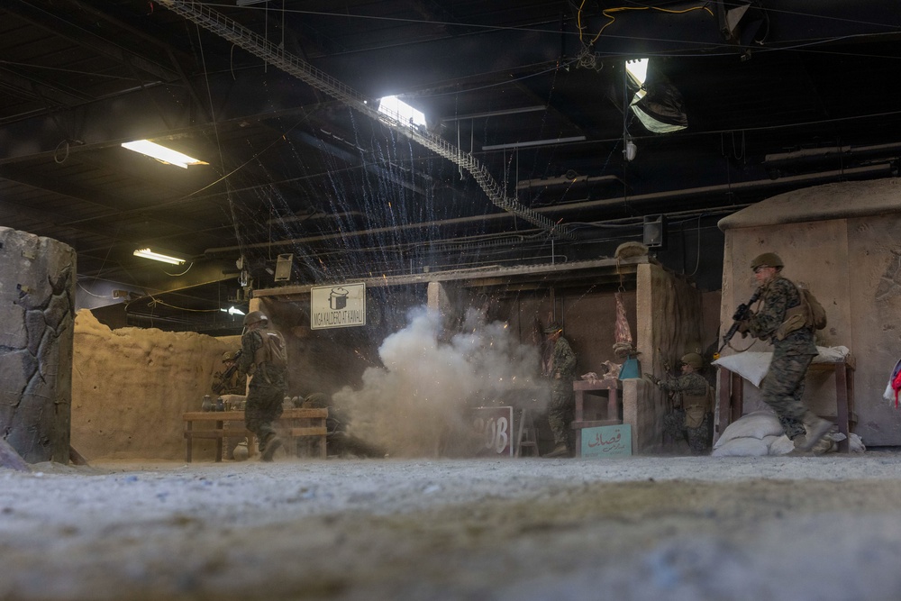 U.S. Marines with 1st CEB host training drills for Midshipmen at infantry immersion trainer