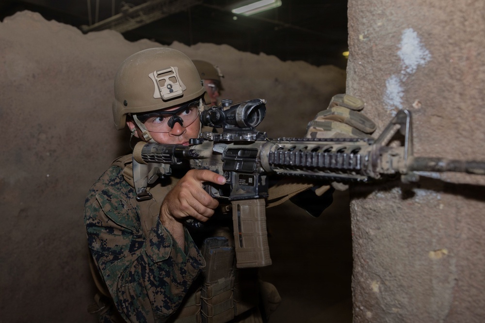 U.S. Marines with 1st CEB host training drills for Midshipmen at infantry immersion trainer