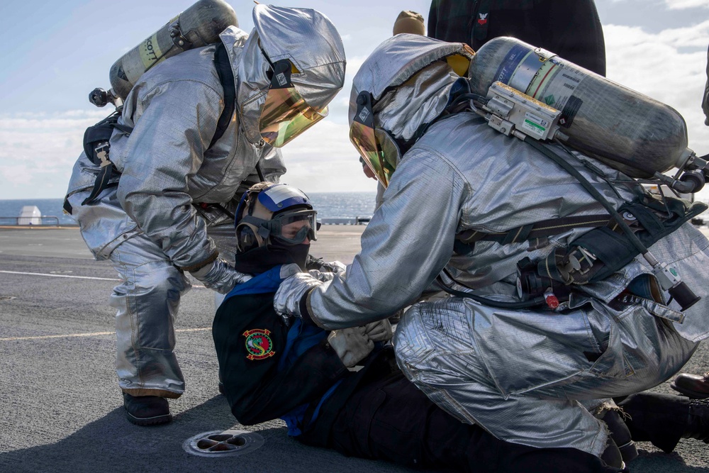 USS Makin Island Flight Deck Fire Drill