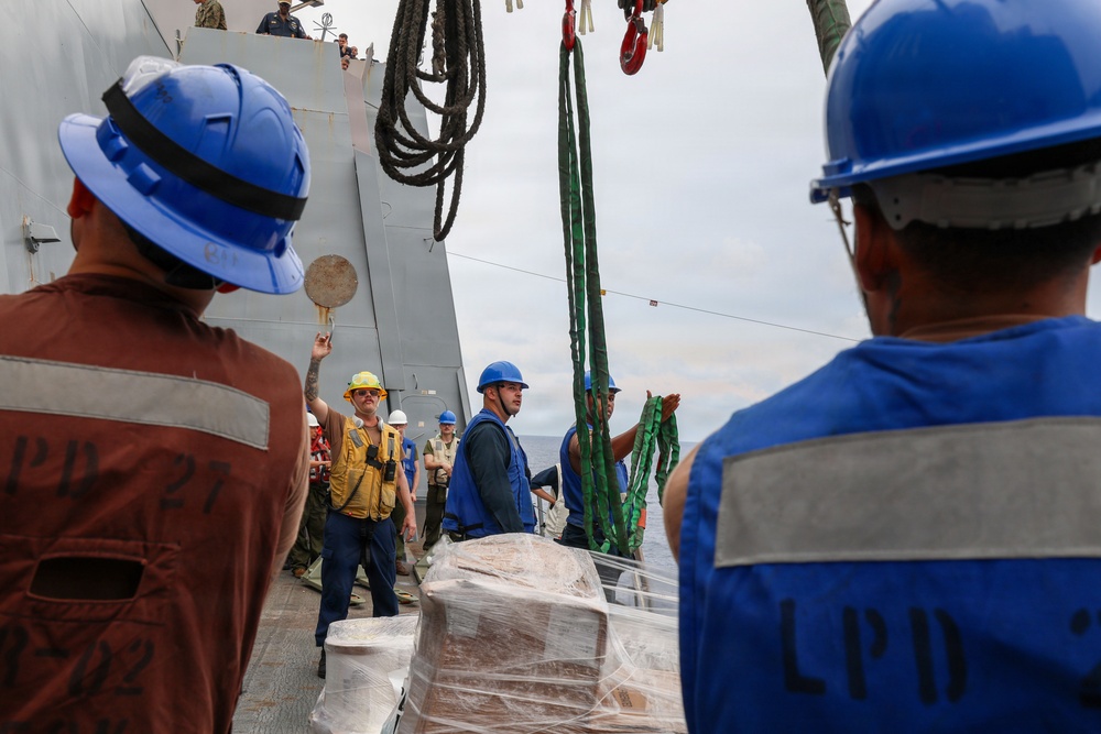USS Portland Conducts Underway Replenishment with USNS Cesar Chavez