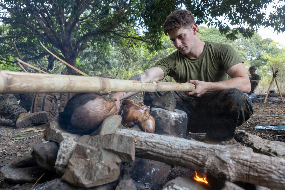 3rd Littoral Combat Team Marines participate in a jungle survival class