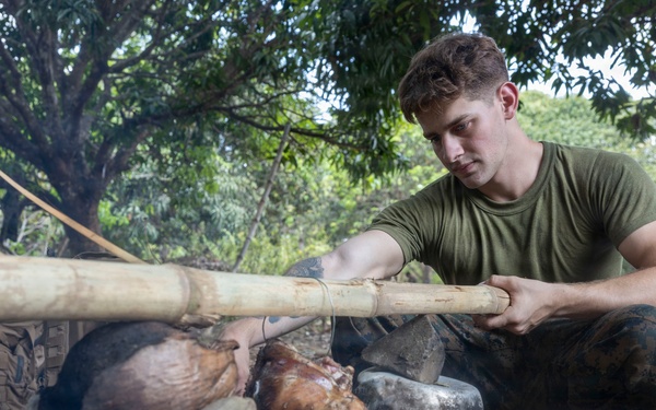 3rd Littoral Combat Team Marines participate in a jungle survival class