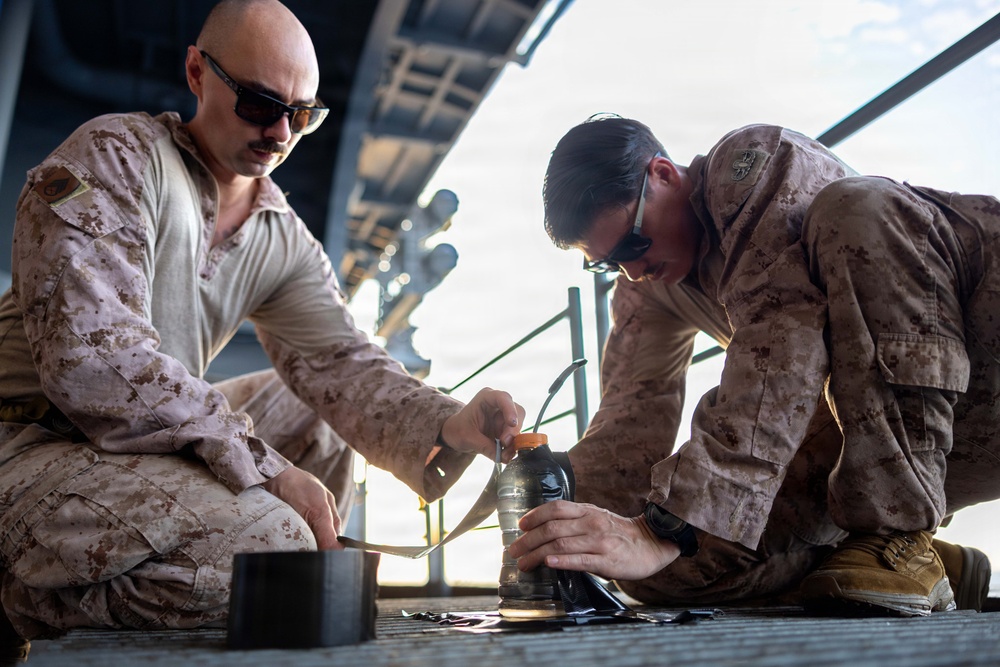 11th MEU Marines Conduct Live-Fire Volumetric Training Aboard USS Boxer