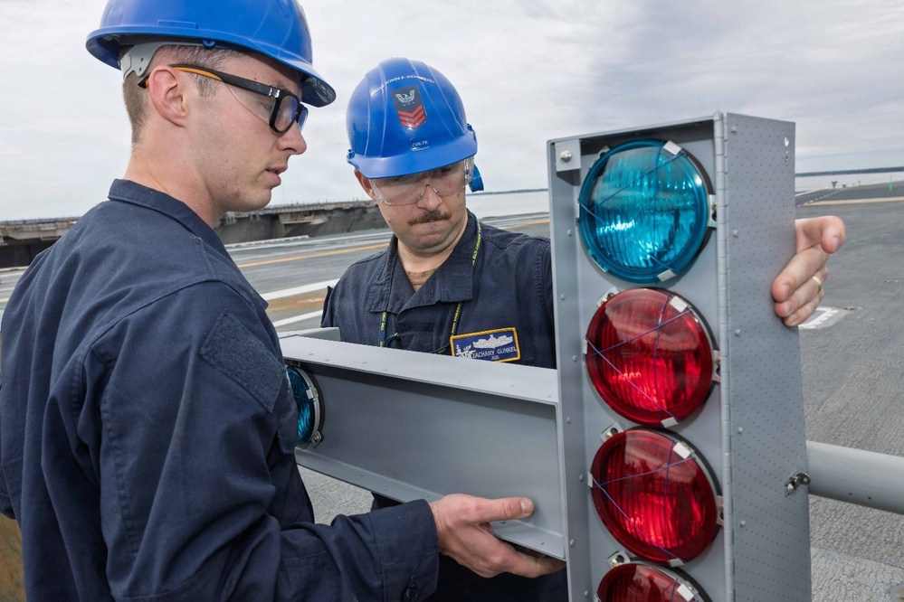 JFK Sailors Assemble Manually Operated Visual Landing Aid System (MOVLAS)
