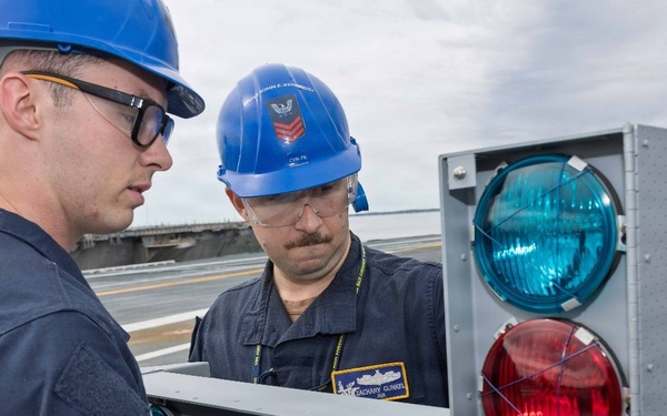 JFK Sailors Assemble Manually Operated Visual Landing Aid System (MOVLAS)