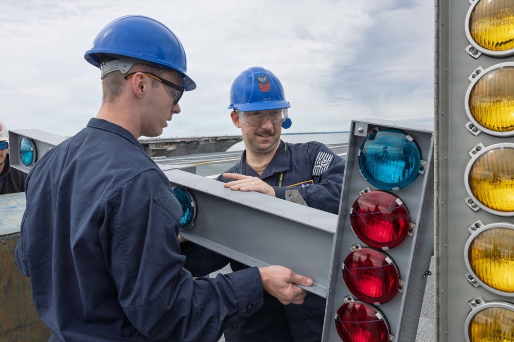 JFK Sailors Assemble Manually Operated Visual Landing Aid System (MOVLAS)