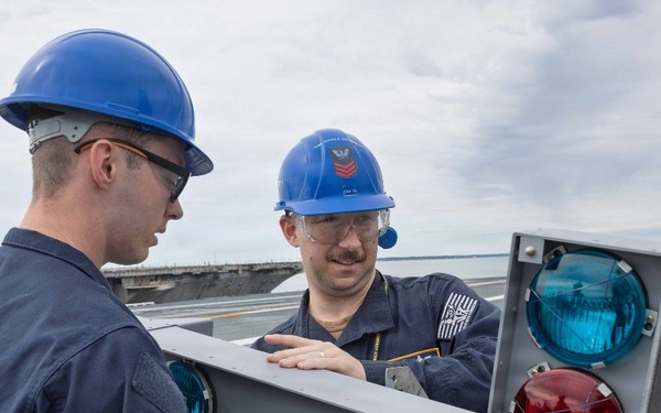 JFK Sailors Assemble Manually Operated Visual Landing Aid System (MOVLAS)
