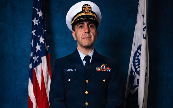 U.S. Coast Guard Captain Khalid Jaboori of the U.S. Coast Guard Air Station Port Angeles sector field office poses for an official photo.