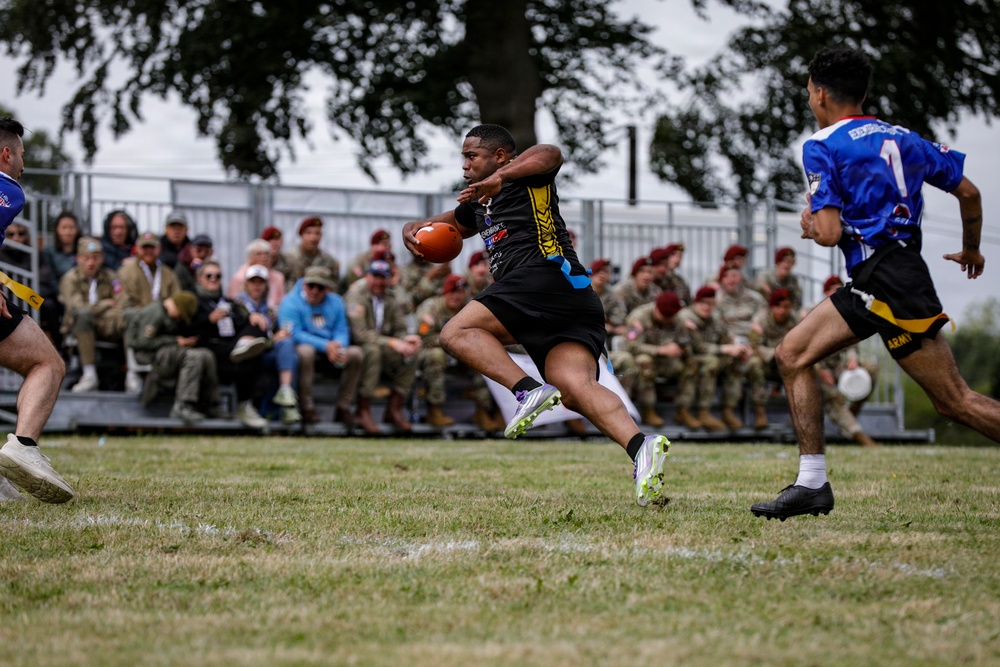 Paratroopers play in Remembrance Bowl, Normandy 82