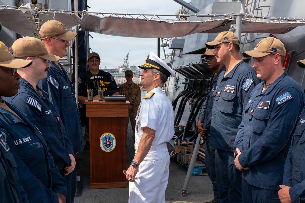 Vice Adm. Doug Perry participates in Wavy10 interview aboard DDG 128