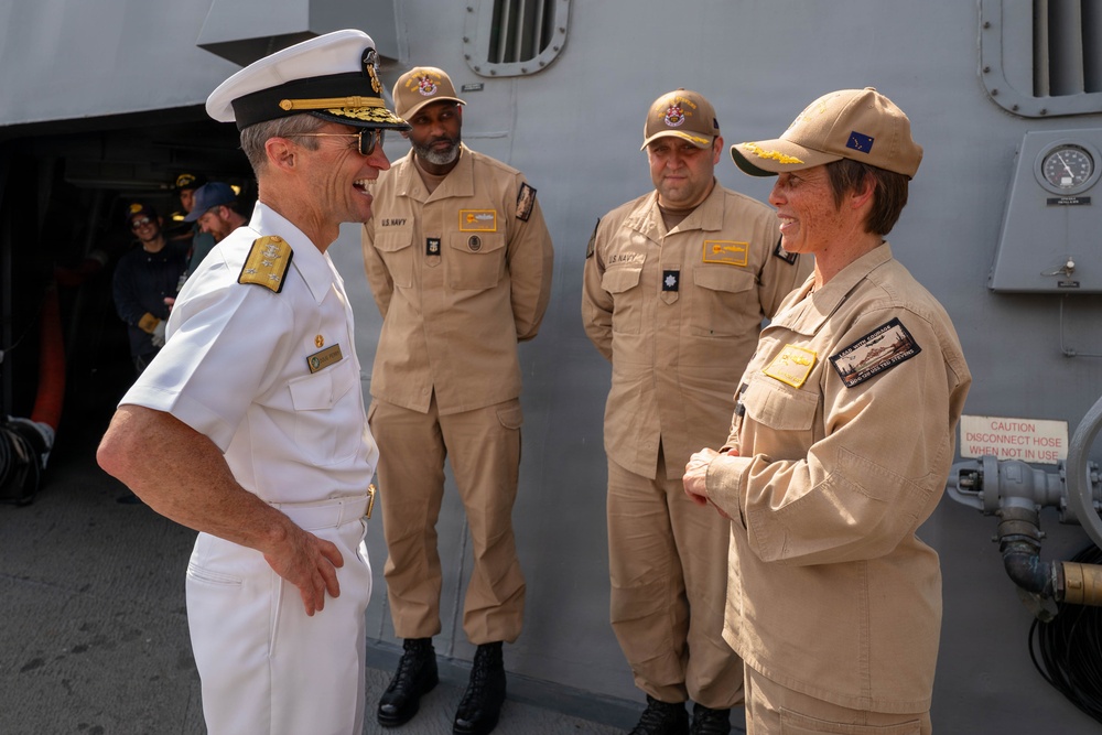 Vice Adm. Doug Perry participates in Wavy10 interview aboard DDG 128