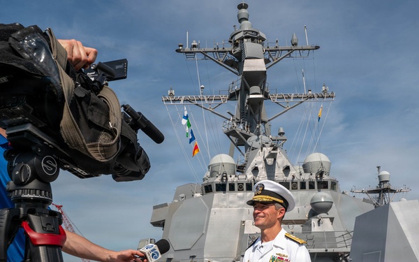 Vice Adm. Doug Perry participates in Wavy10 interview aboard DDG 128