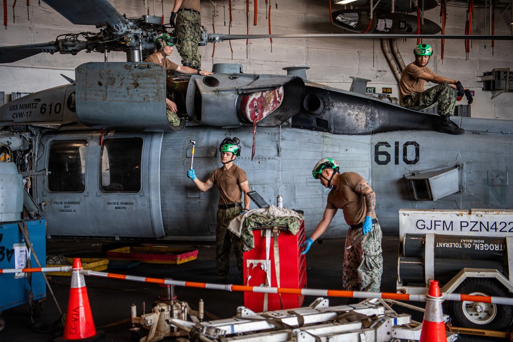 Nimitz Sailors Conduct Routine Aircraft Maintenance