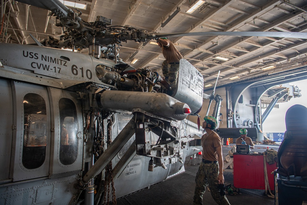 Nimitz Sailors Conduct Routine Aircraft Maintenance