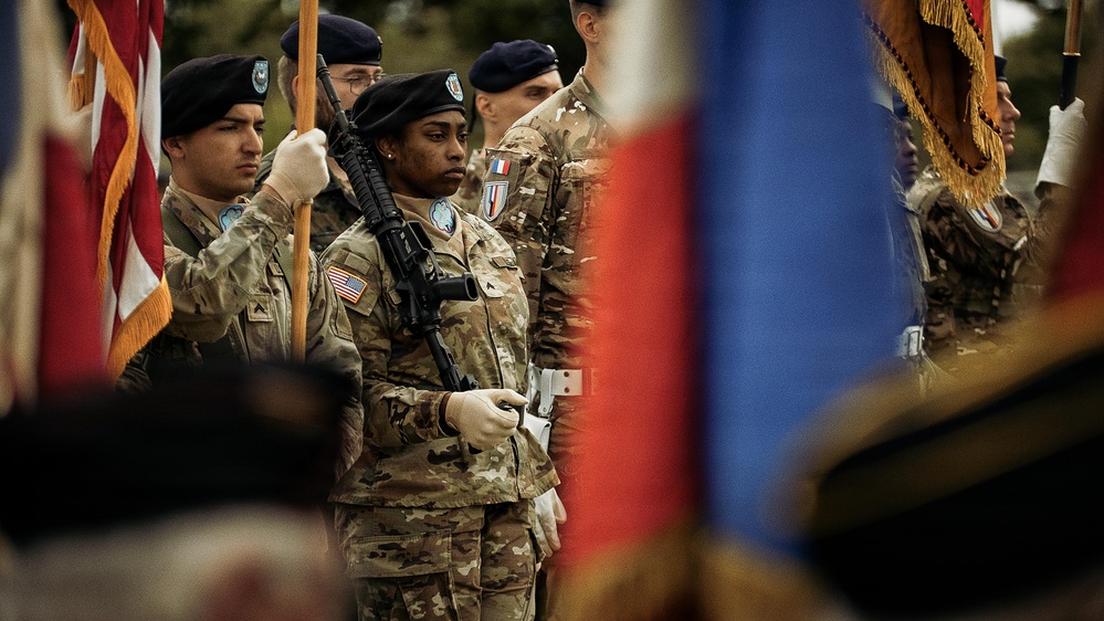 207th Military Intelligence Brigade (Theater) Color Guard supports General Roosevelt ceremony during D-Day 82