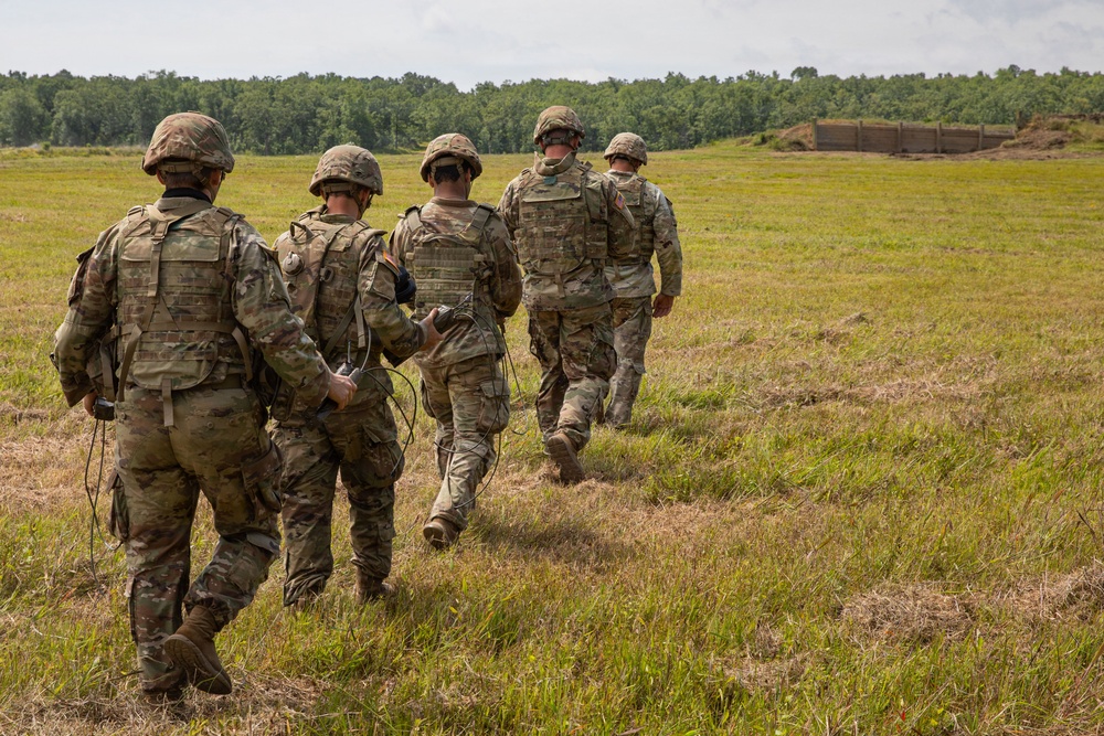 Engineers detonate confidence, shape and crater charges.