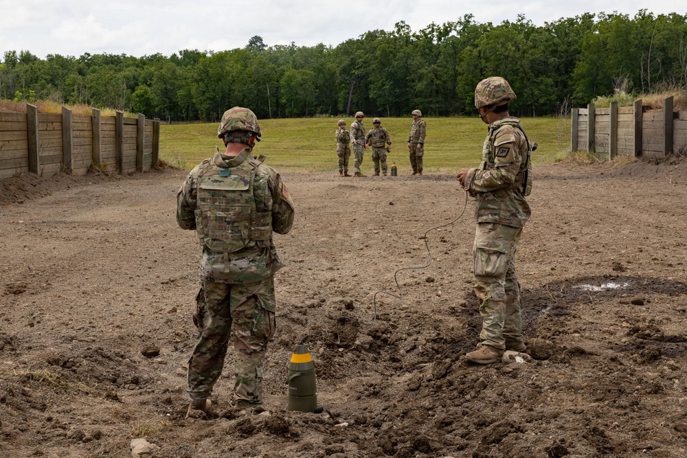 Engineers detonate confidence, shape and crater charges.