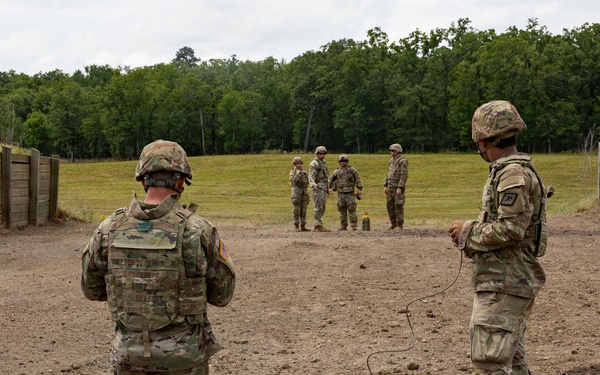 Engineers detonate confidence, shape and crater charges.