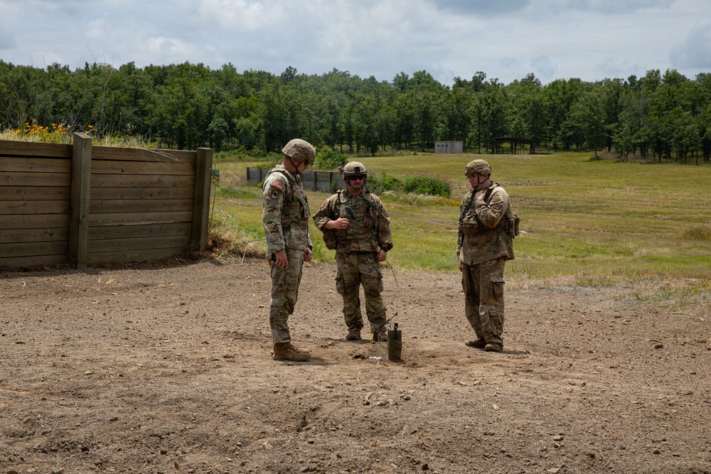 Engineers detonate confidence, shape and crater charges.
