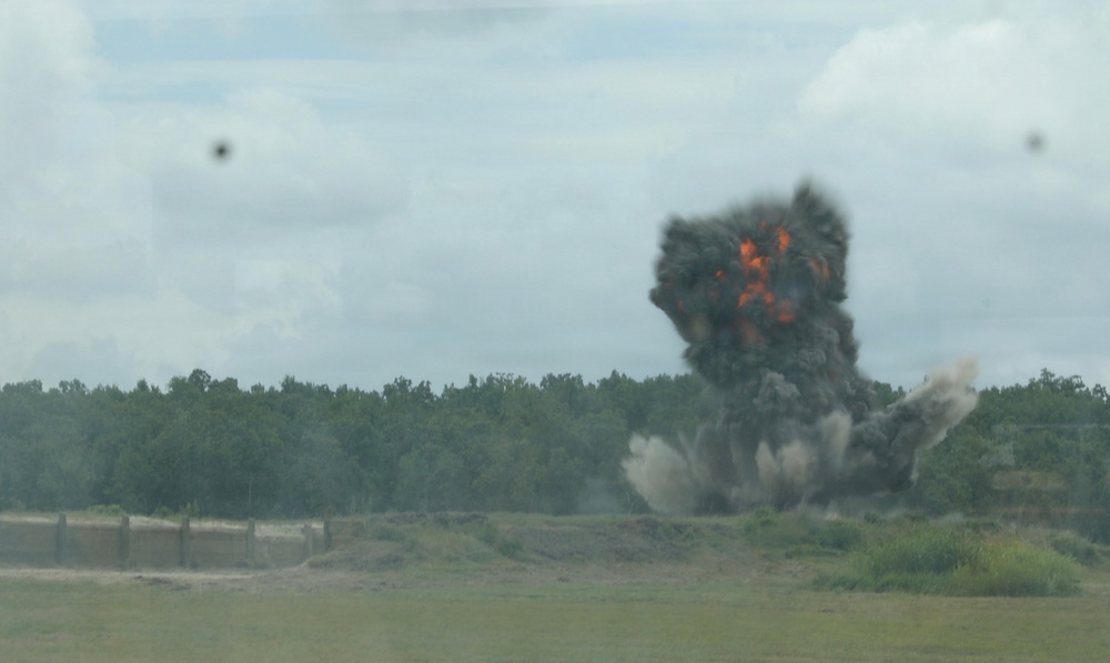 Engineers detonate confidence, shape and crater charges.