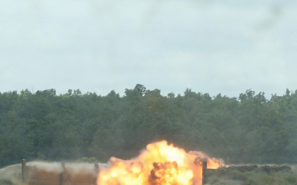 Engineers detonate confidence, shape and crater charges.